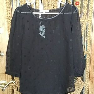 Black polka dot sheer shirt with cami